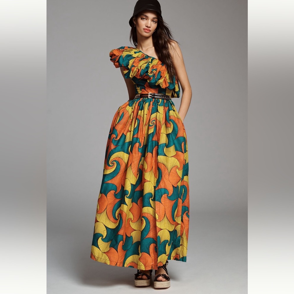 SIKA printed one shoulder dress yellow  size 4  us